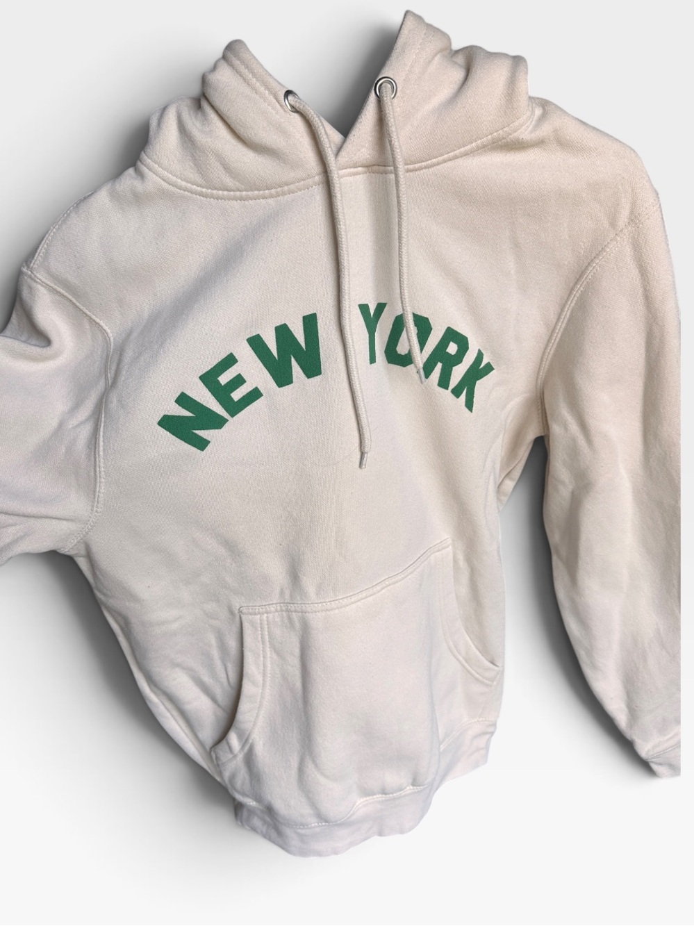 Mure + Grand New York Graphic Hoodie Cream Ivory Green Lettering Size S